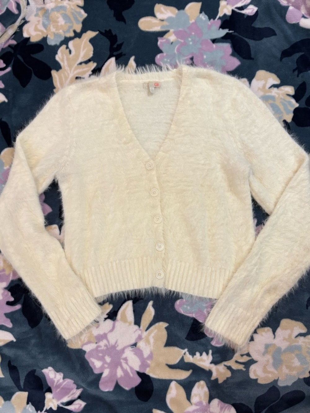 Women's Cream V-Neck Button Cardigan Sweater